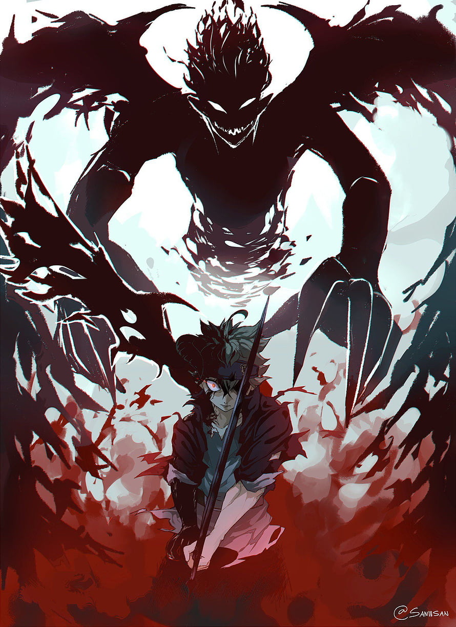 Black Clover Anime Artwork Featuring Liebe and a Dark Shadowy Demon HD phone wallpaper
