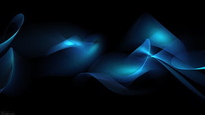 Dark Blue Abstract Digital Art with Glowing Cyan Light Waves on Black Background HD wallpaper
