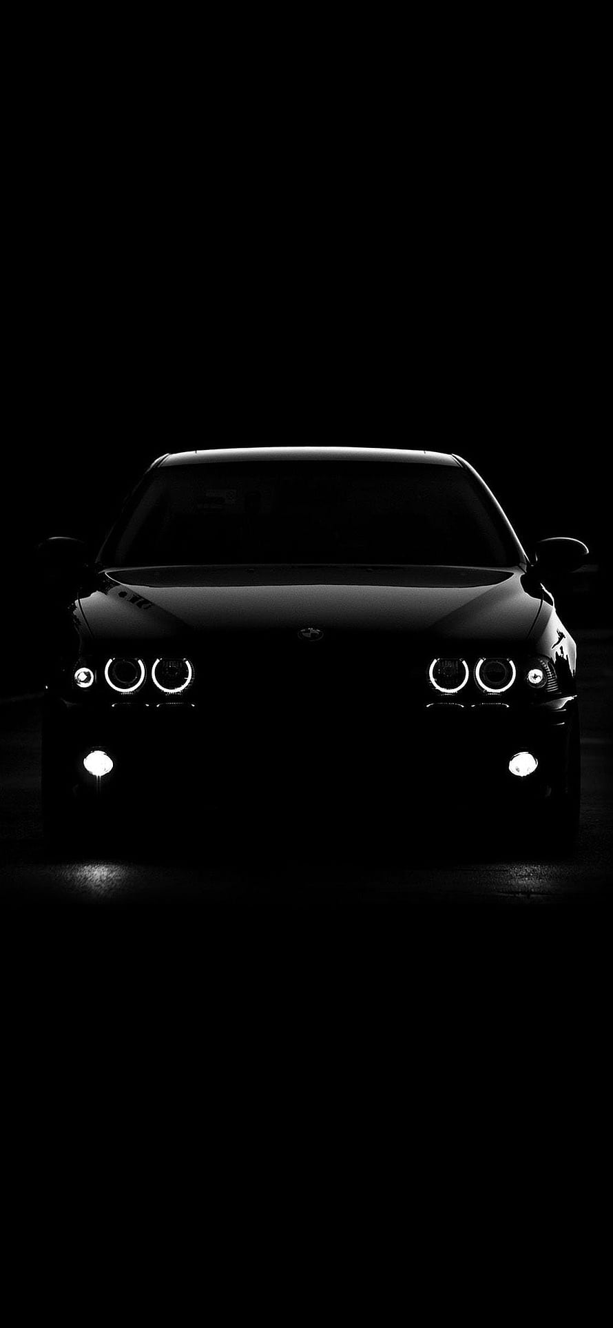 Black BMW M3 E46 Front View with Angel Eyes Headlights in Dark Night Setting HD phone wallpaper