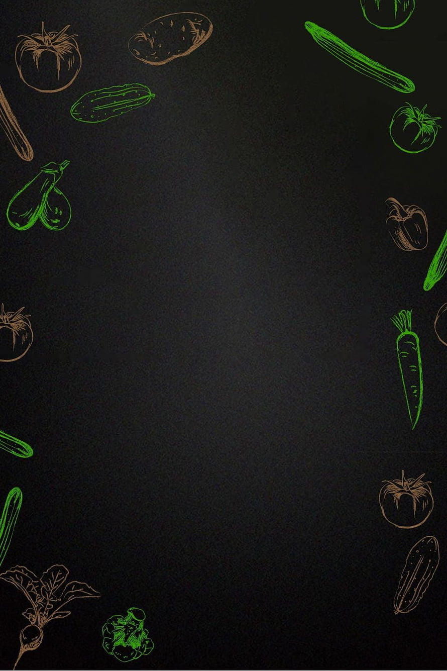 Hand-drawn vegetable sketch border on dark chalkboard background for menu design HD phone wallpaper