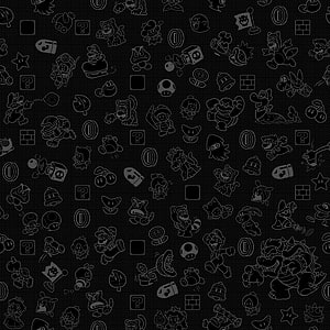 Super Mario Black and White Icon Pattern Wallpaper HD phone wallpaper
