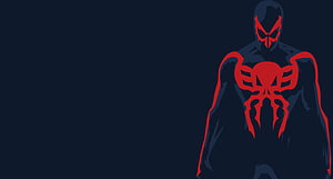 Spider-Man 2099 Minimalist Silhouette with Red Spider Emblem on Dark Navy Background HD wallpaper