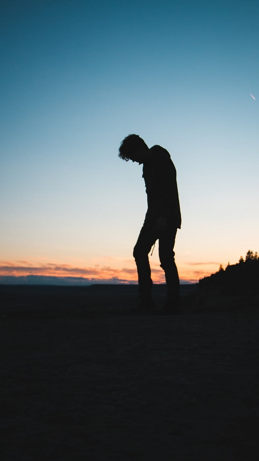 Lonely Silhouette of a Man Standing in a Field at Sunset, Sad, Sad Boy, Alone Boy HD phone wallpaper