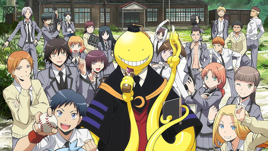 Assassination Classroom Ensemble with Koro-sensei and Students in School Uniforms HD wallpaper
