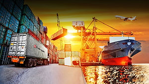 Global Logistics and Supply Chain at a Busy Container Port During Golden Hour Sunset HD wallpaper