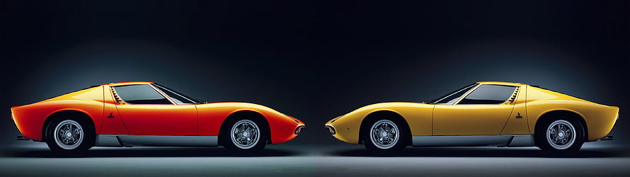 Lamborghini Miura P400 S Classic Sports Cars in Orange and Yellow Side Profile HD wallpaper