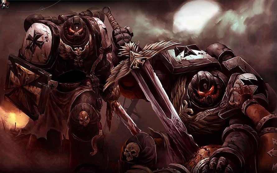 Black Templars Space Marines in Dark Fantasy Battle Scene HD wallpaper