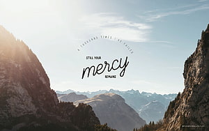 Inspirational Mountain Landscape with Faithful Mercy Quote HD wallpaper