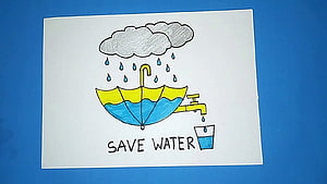 Hand-drawn Save Water Poster Featuring Umbrella Catching Rain and Faucet HD wallpaper