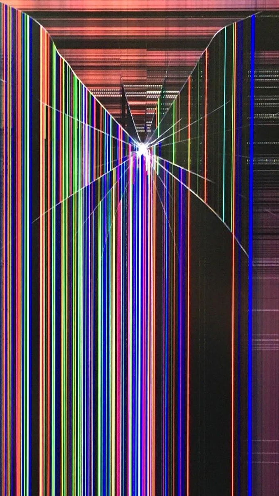 Vibrant RGB Glitch Art with Radiating Light Streaks and Digital Distortion HD phone wallpaper