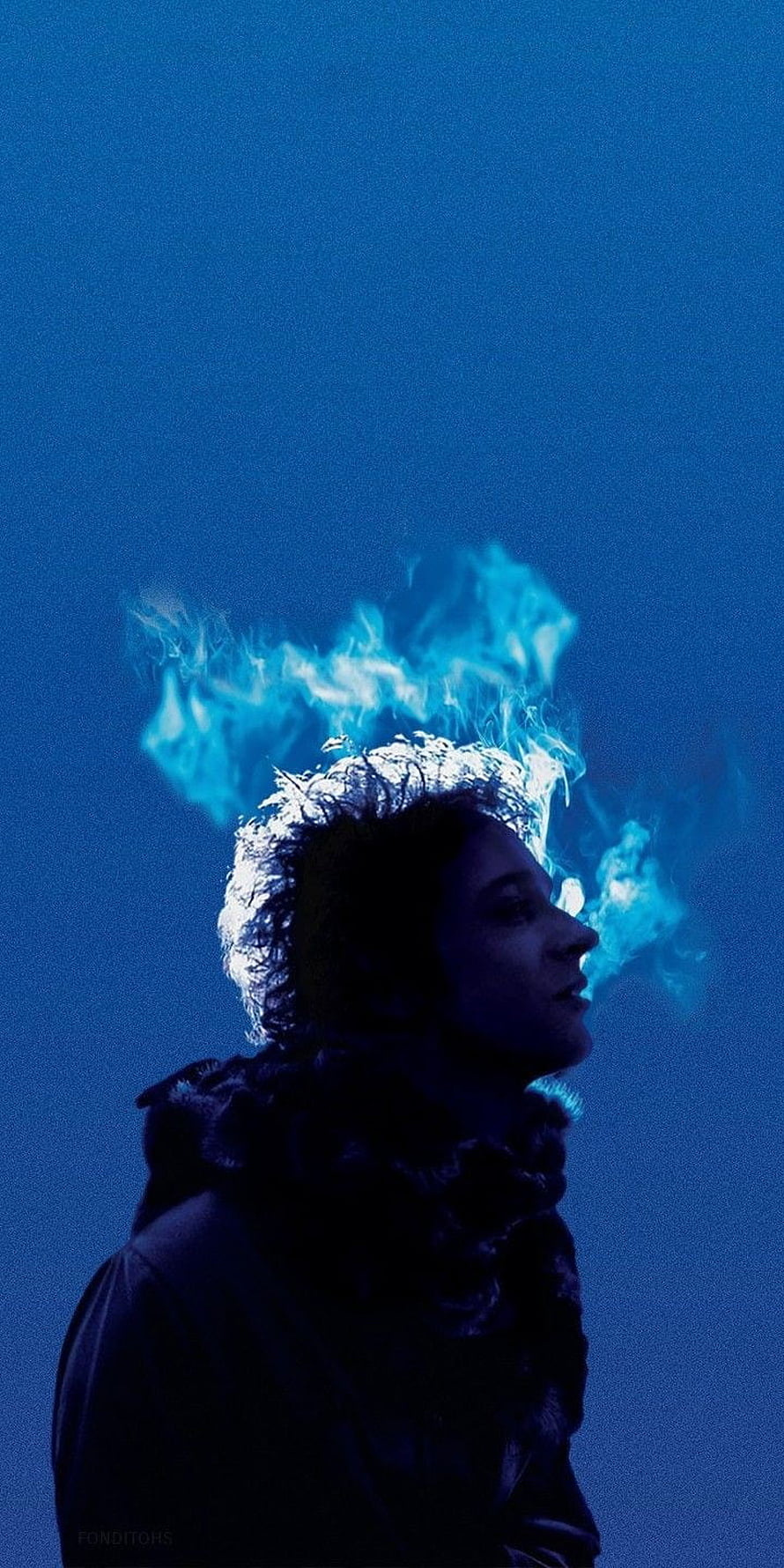 Gustavo Cerati Silhouette with Blue Flame Effect on Deep Blue Background HD phone wallpaper