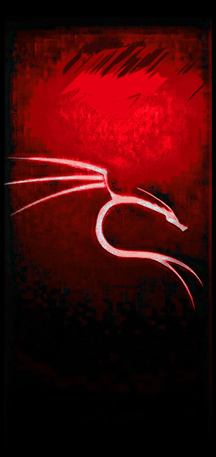 Abstract Red Dragon Silhouette with Glowing White Lines on Dark Grunge Background HD phone wallpaper