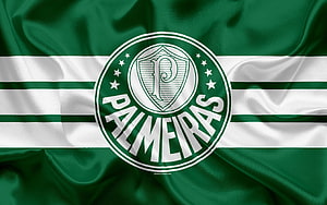 Palmeiras Football Club Green and White Striped Flag with Official Crest and Shield Emblem HD wallpaper