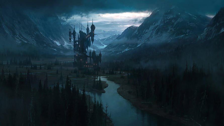 Dracula's Castle in a Misty Mountain Valley from Castlevania HD wallpaper