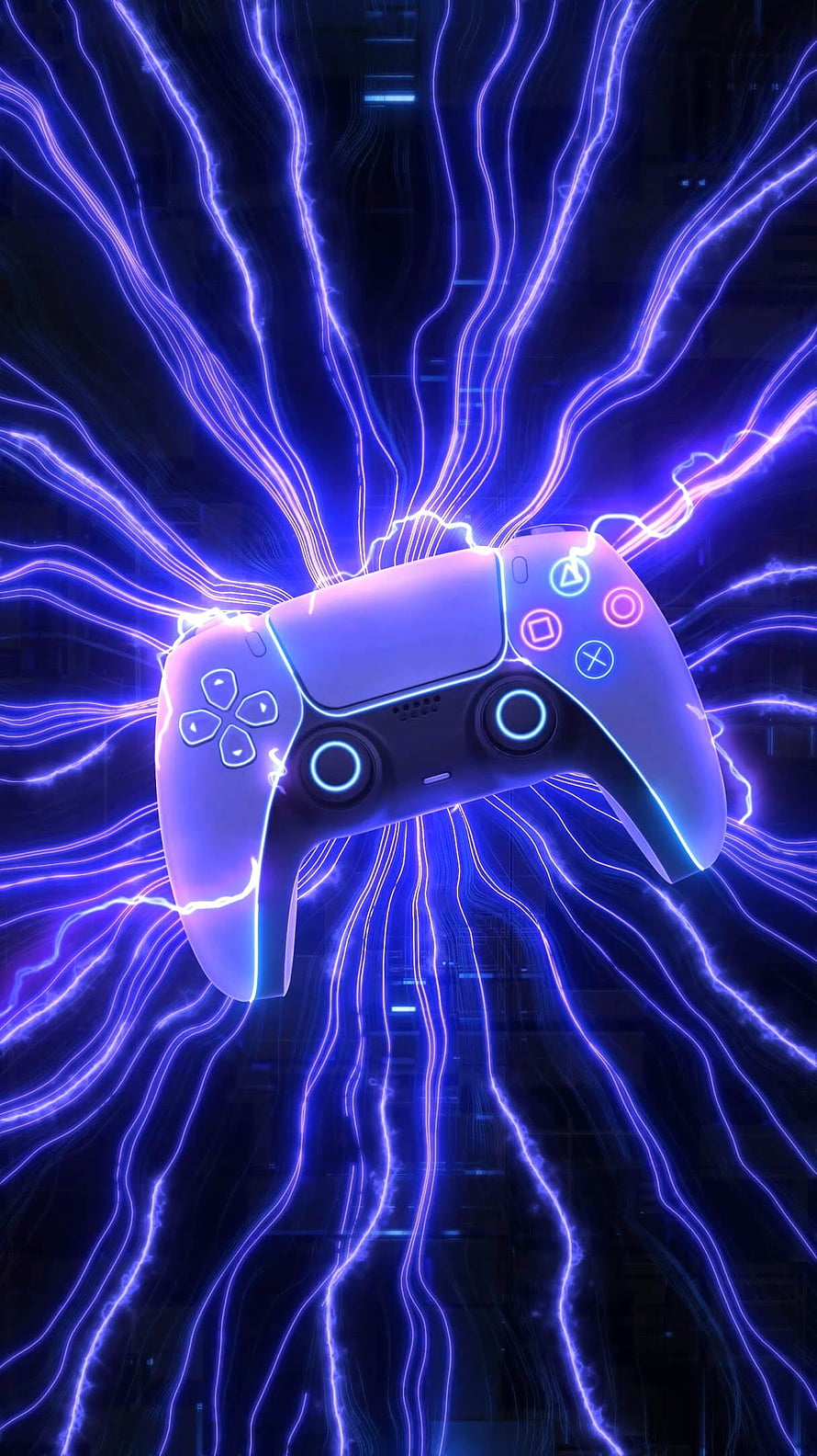 PlayStation 5 DualSense Controller Surrounded by Electric Blue Neon Energy Waves HD phone wallpaper