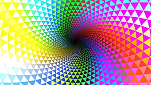 Vibrant Triangular Spiral Vortex with Rainbow Gradient and Geometric Depth HD wallpaper