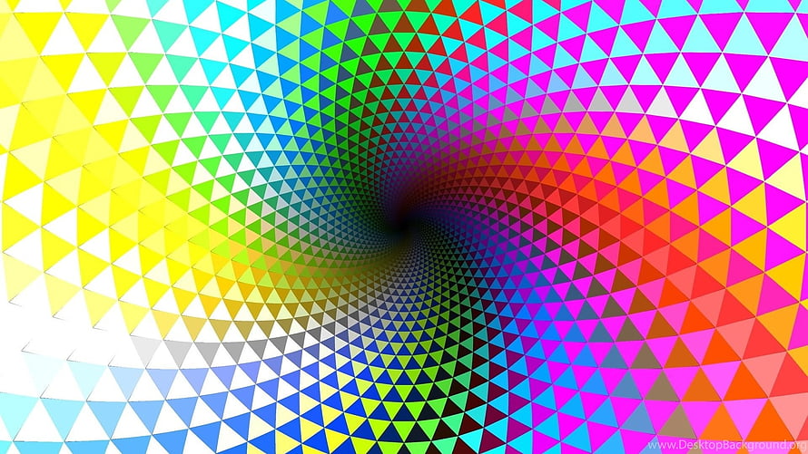 Vibrant Triangular Spiral Vortex with Rainbow Gradient and Geometric Depth HD wallpaper