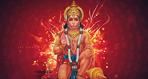 Majestic Hanuman Digital Art with Golden Crown and Sacred Conch Shell, Hanuman , Hanuman PC HD wallpaper
