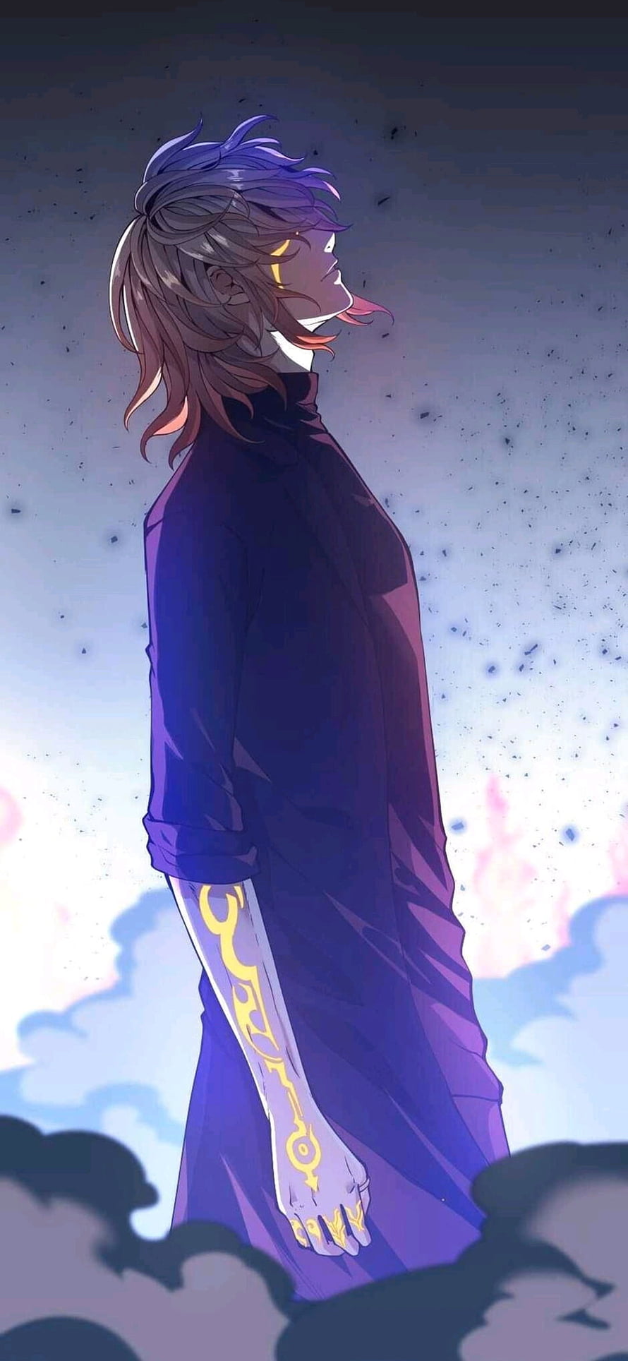 Arthur from Solo Leveling Manhwa Character with Glowing Runes and Purple Hair HD phone wallpaper