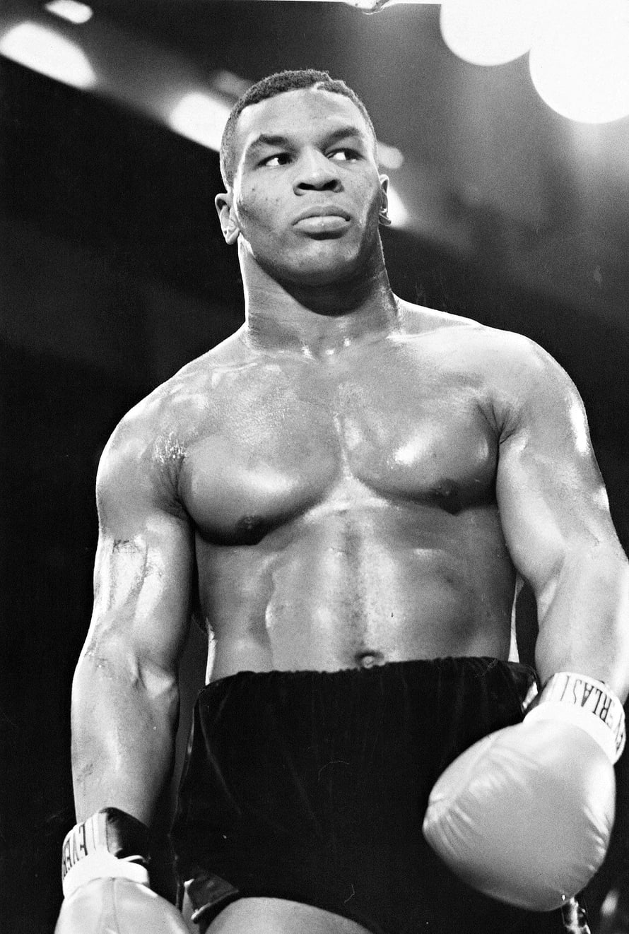 Mike Tyson in the Ring: Black and White Portrait of the Heavyweight Boxing Champion HD phone wallpaper