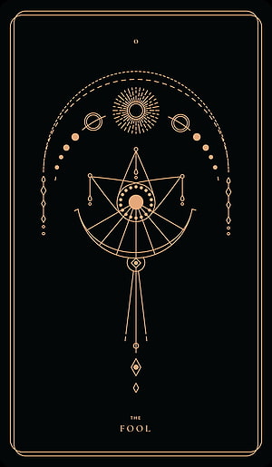 The Fool Tarot Card Minimalist Line Art with Celestial Sun and Geometric Star Motifs on Black Background HD phone wallpaper