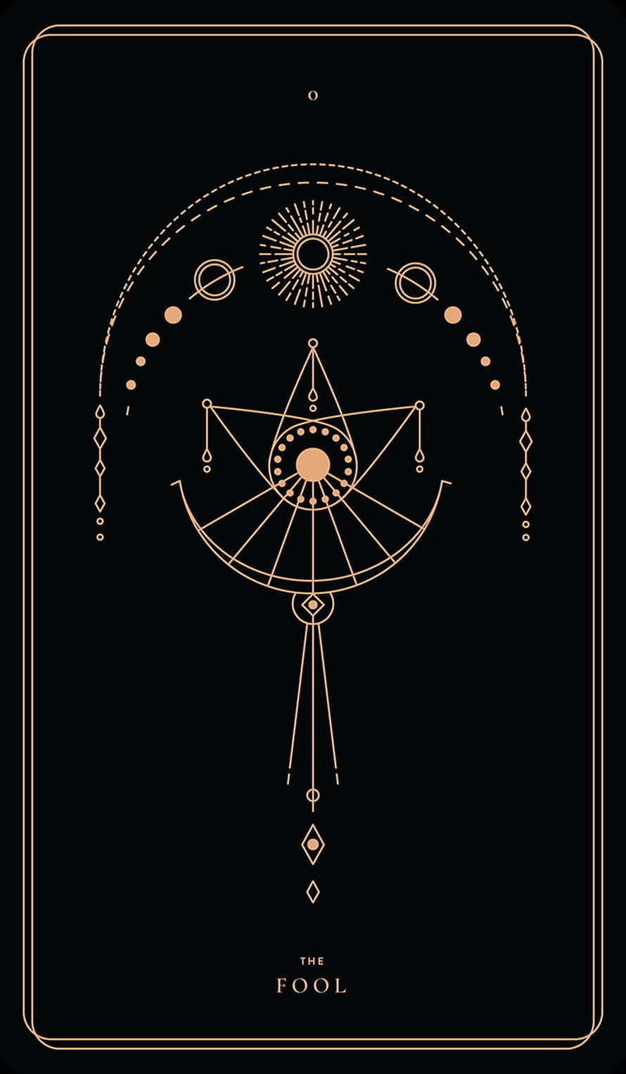 The Fool Tarot Card Minimalist Line Art with Celestial Sun and Geometric Star Motifs on Black Background HD phone wallpaper