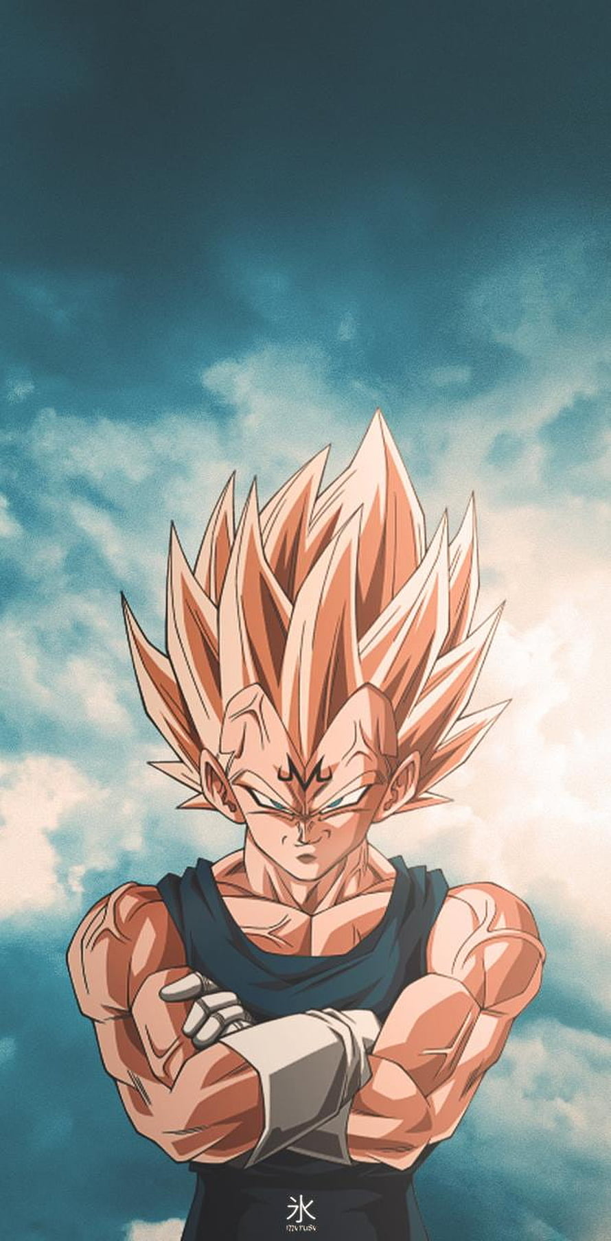 Majin Vegeta Super Saiyan Anime Character Portrait Against Cloudy Sky HD phone wallpaper