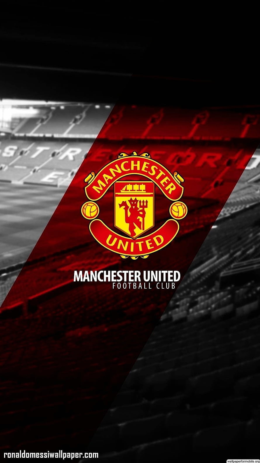 Manchester United Football Club Crest on Old Trafford Stadium Background HD phone wallpaper
