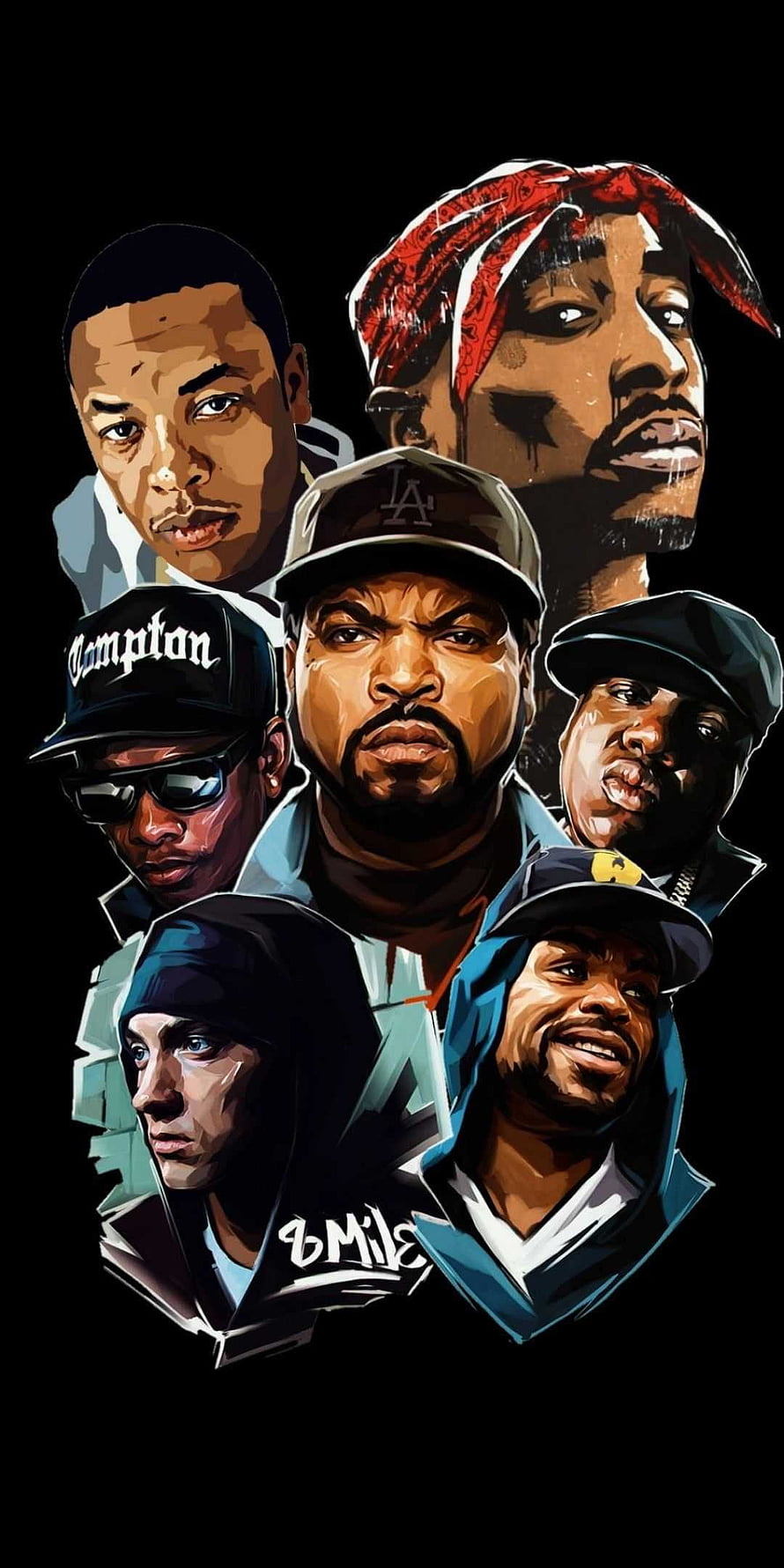 NWA Hip Hop Group Digital Portrait Illustration on Black Background HD phone wallpaper