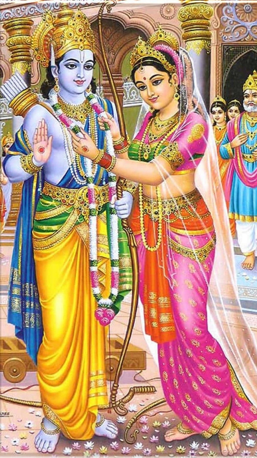 Ram and Sita Wedding Scene in Traditional Indian Art Style HD phone wallpaper