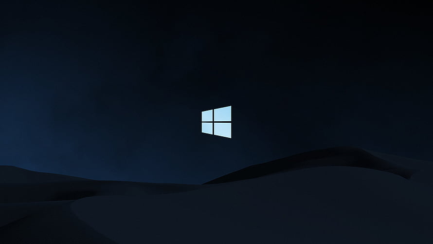 Windows 10 Dark Minimalist Desktop Wallpaper with Glowing Logo on Night Landscape HD wallpaper