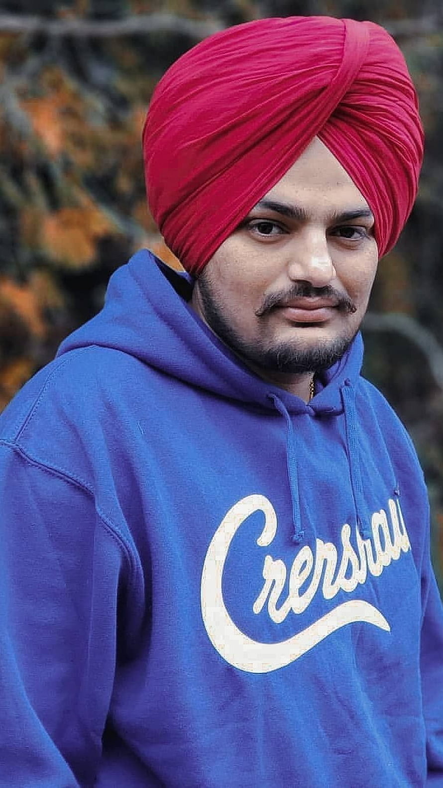 Sidhu Moose Wala Portrait in Red Turban and Blue Hoodie HD phone wallpaper
