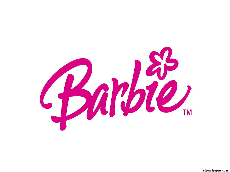 Barbie Brand Logo in Vibrant Pink Cursive Script with Flower Accent on White Background HD wallpaper