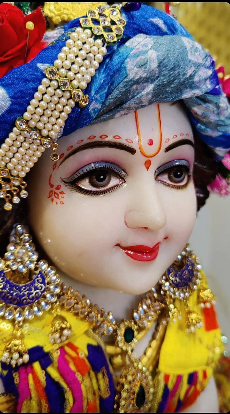 Laddu Gopal Krishna Idol Adorned in Traditional Indian Jewelry and Turban HD phone wallpaper