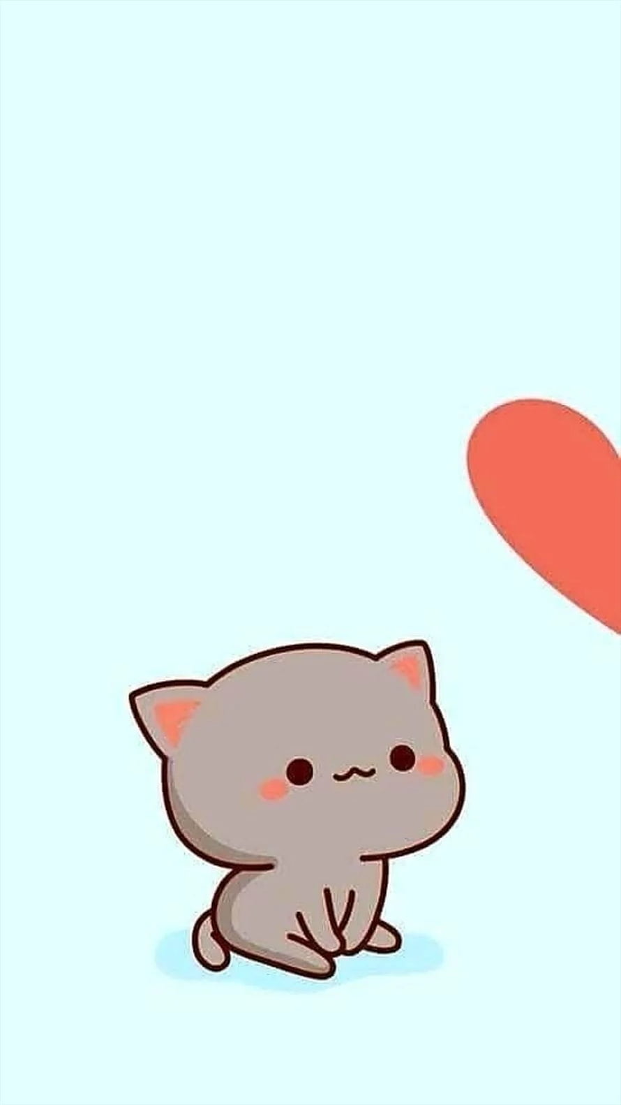Adorable Kawaii Grey Cat Kitten Sitting With Red Heart On Pastel Blue Background HD phone wallpaper