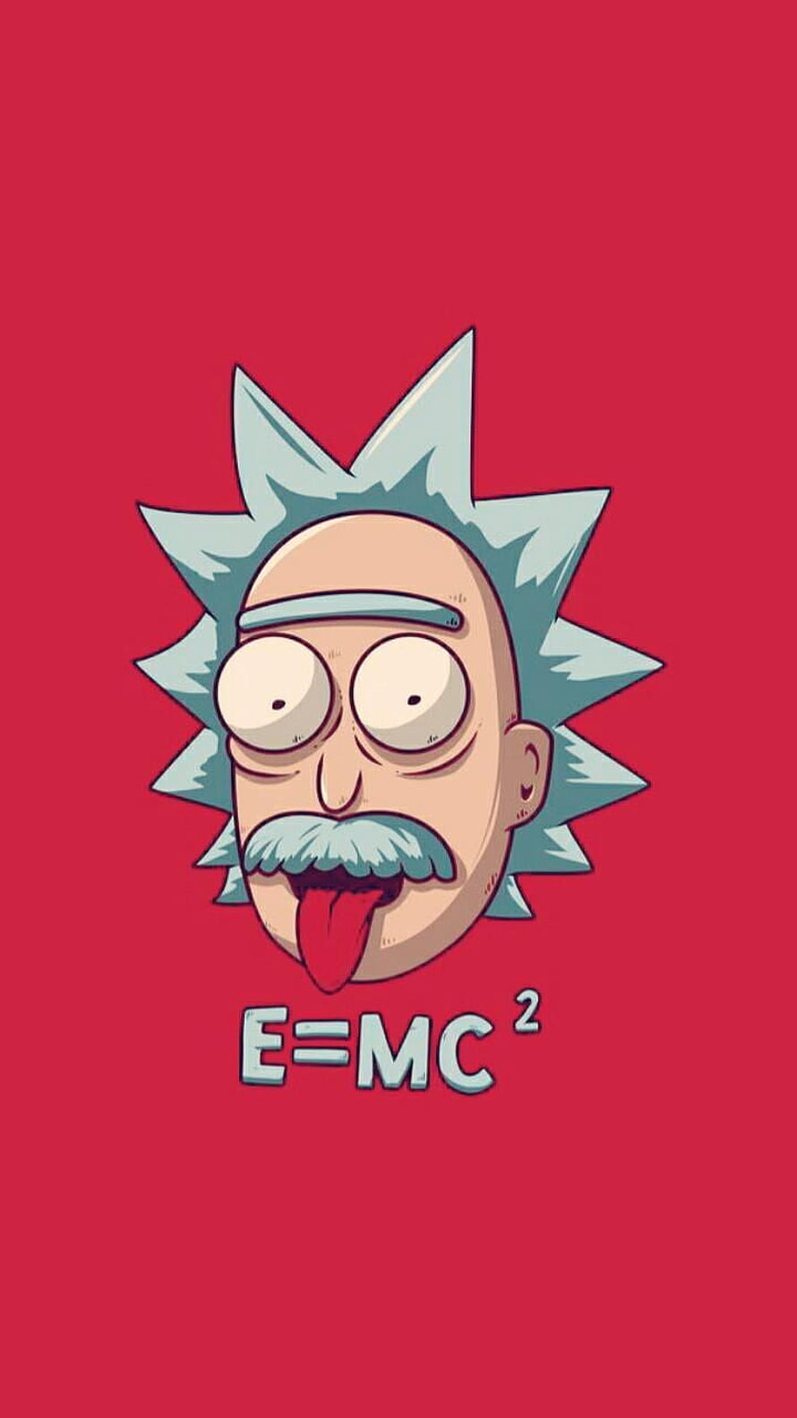 Rick Sanchez Cartoon Portrait with E=MC² Formula on Red Background HD phone wallpaper