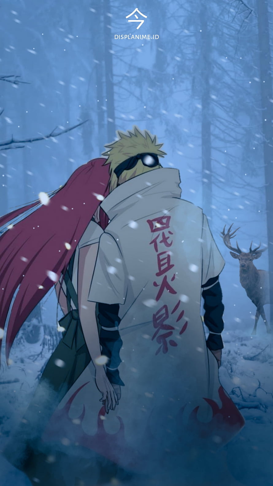 Minato and Kushina Walking Through Snowy Forest in Naruto Anime Art HD phone wallpaper