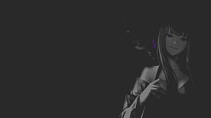 Dark Anime Girl with Purple Eyes in Monochrome Digital Illustration HD wallpaper