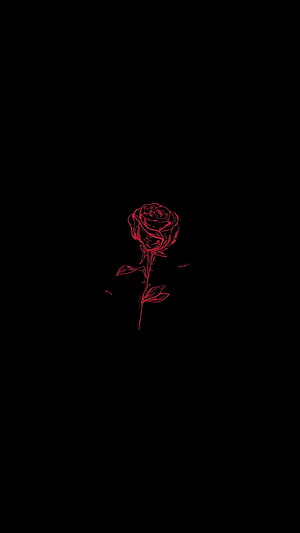 Minimalist red line art rose on black background with dark aesthetic HD phone wallpaper