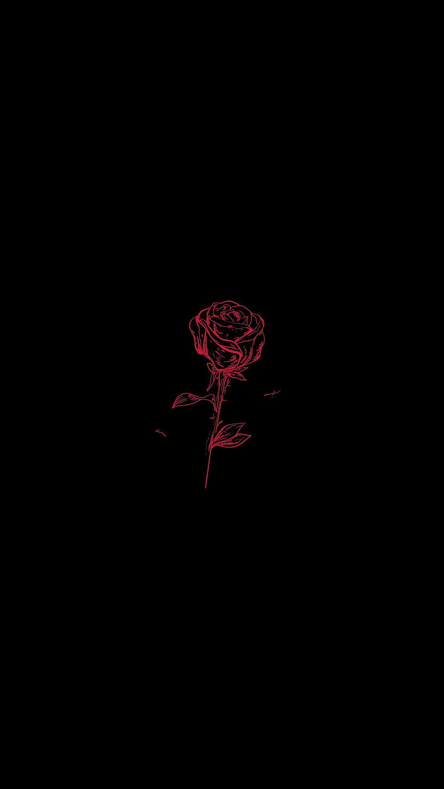Minimalist red line art rose on black background with dark aesthetic HD phone wallpaper