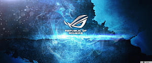 Asus Republic of Gamers Logo on Dark Blue Abstract Background HD wallpaper