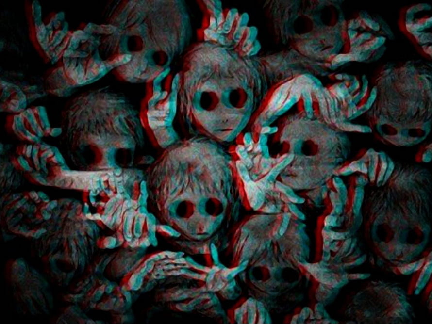 Creepy Dark Horror Artwork with Anomalous Faces and Anamorphic Glitch Effect HD wallpaper