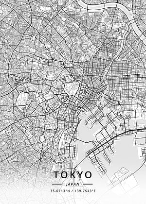 Minimalist Tokyo Japan Street Map Poster with Coordinates and Urban Grid Design HD phone wallpaper