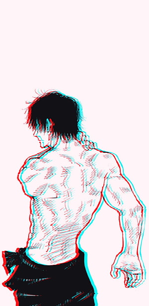 Toji Fushiguro from Jujutsu Kaisen in a Glitch Art Style with Red and Cyan Chromatic Aberration HD phone wallpaper