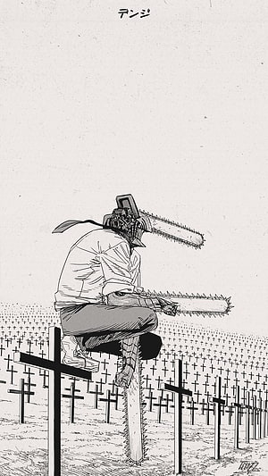 Denji from Chainsaw Man Sitting on a Cross in a Field of Graves, Chainsaw man, Aesthetic, art, painting, Chainsaw_man, manga, anime HD phone wallpaper