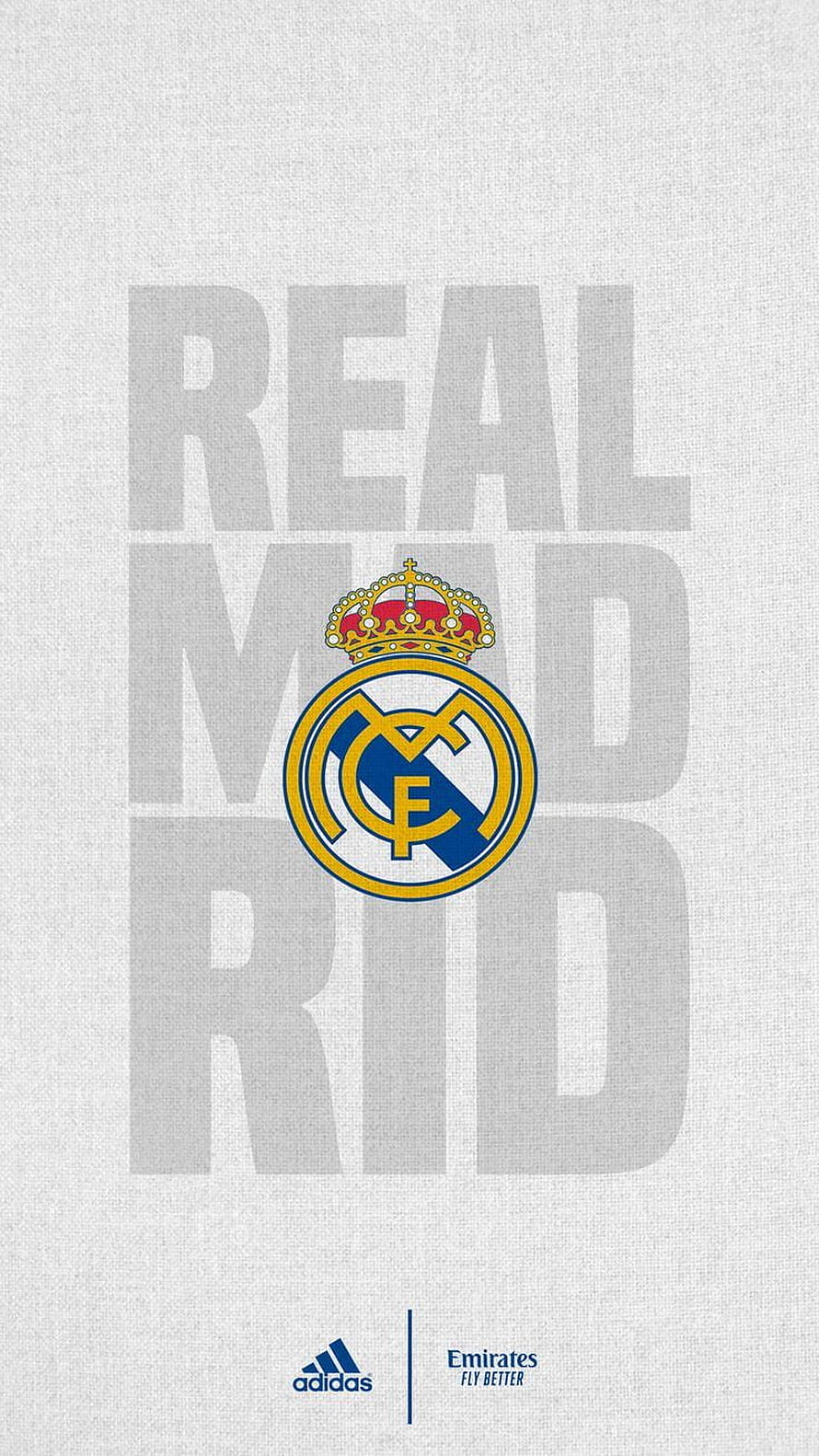 Real Madrid Club Crest with Adidas and Emirates Sponsor Logos on Textured White Background HD phone wallpaper