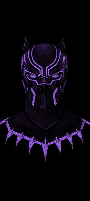 Black Panther Purple Neon Mask and Spiked Collar on Black Background HD phone wallpaper