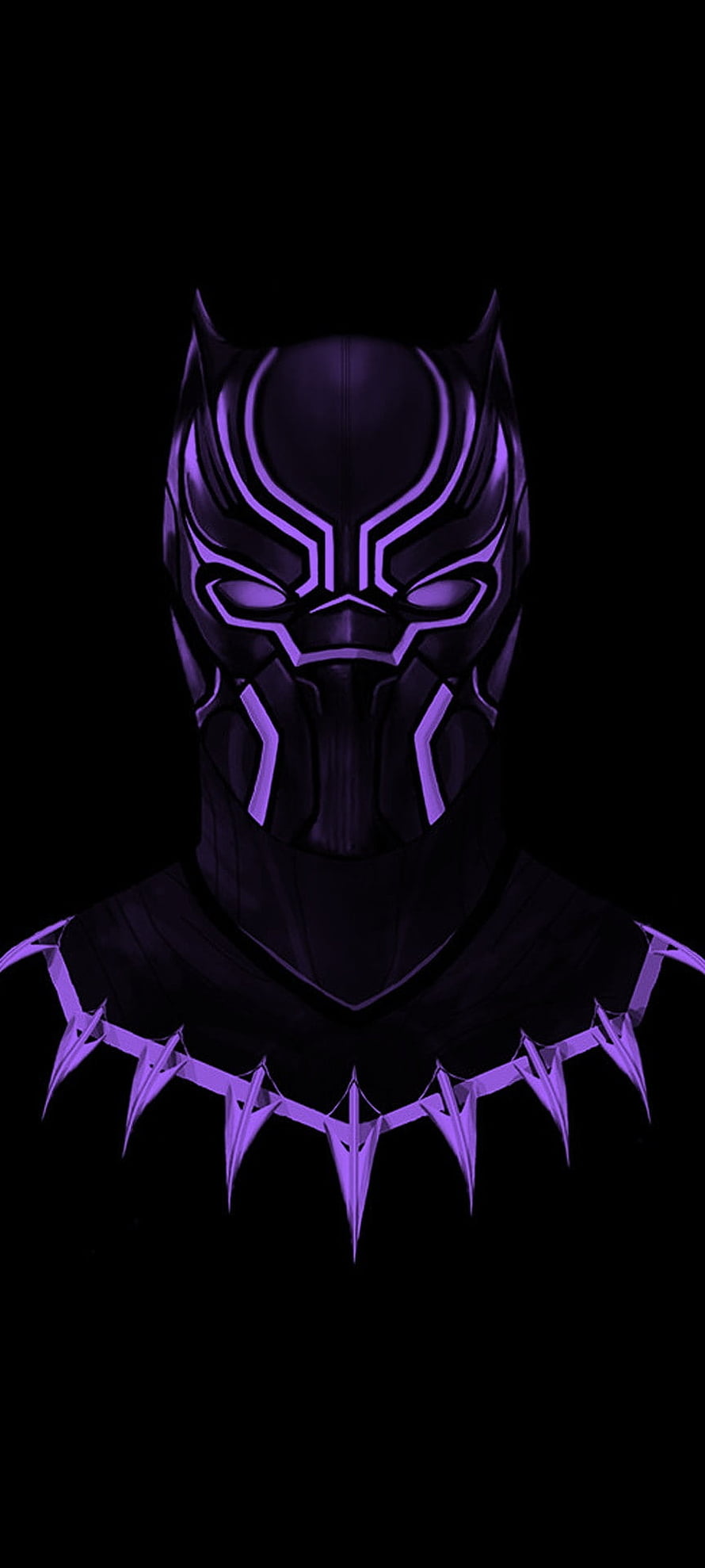 Black Panther Purple Neon Mask and Spiked Collar on Black Background HD phone wallpaper