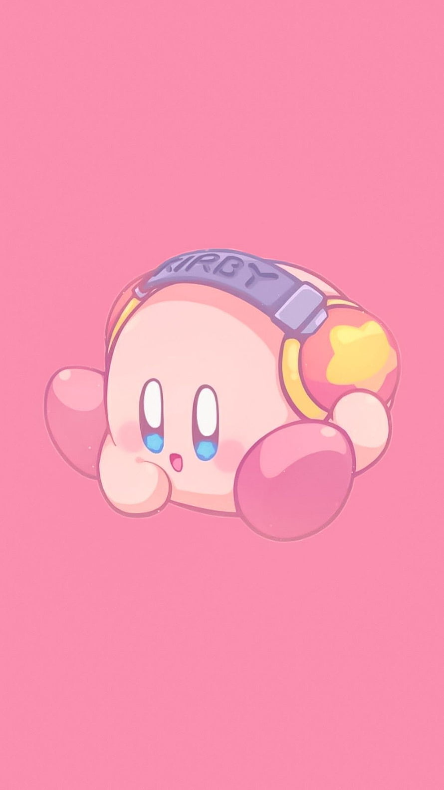 Cute Kirby Character Wearing Headphones on Soft Pink Background HD phone wallpaper