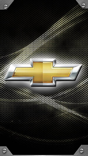 Chevrolet Gold Bowtie Emblem on Black Hexagonal Mesh Background HD phone wallpaper